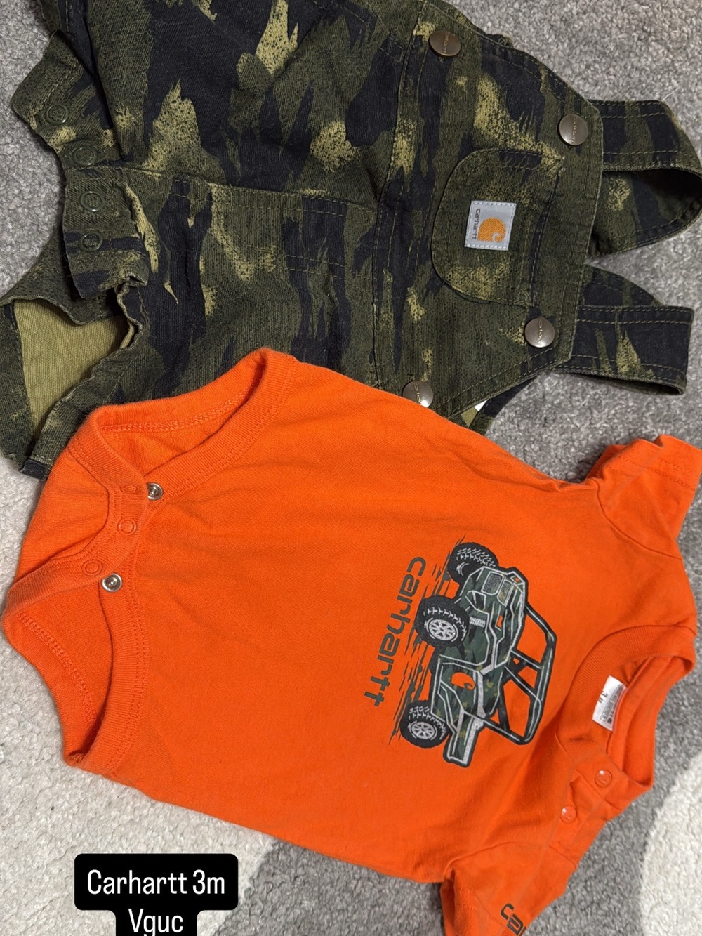 Carhartt Orange Short-Sleeve Bodysuit with Camo Shortalls